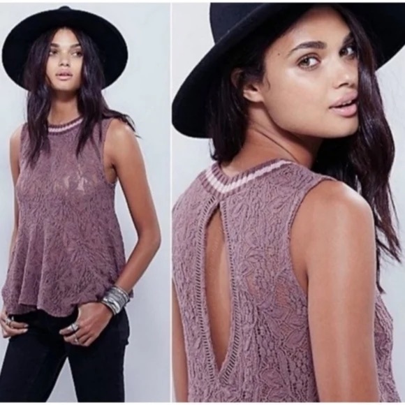 Free People Tops - FREE PEOPLE Maisie Sheer Lace Peplum silhouette  babydoll sleeveless tank top M